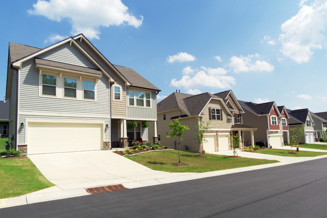 Street of american suburban homes